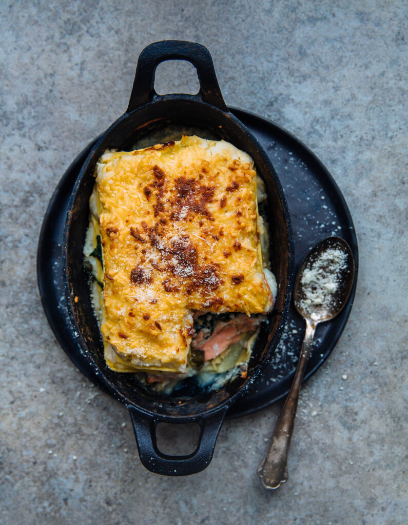 Zalmlasagne met bloemkool-bechamel